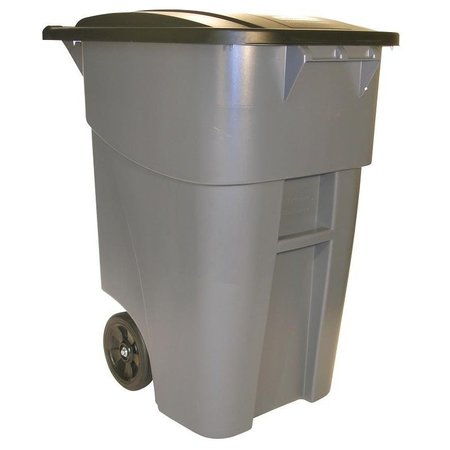 Rubbermaid Trash Container, 50 gal Capacity, Polyethylene, Gray, Hinged Lid Closure FG9W2728GRAY